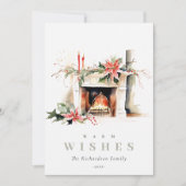 Chic Poinsettia open haard warme kerstwensen Feestdagenkaart (Voorkant)