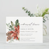 Chic Poinsettia Pine Cone Rehearsal Dinner Invite Bedankkaart (Staand voorkant)