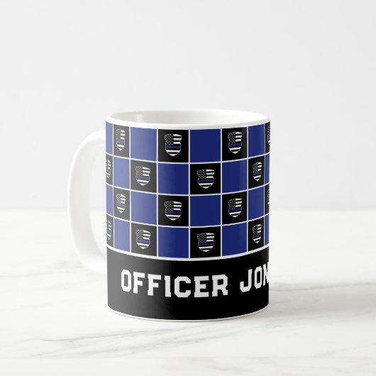 Chic-politieagent Thin Blue Line Badge Patroon Koffiemok (Voorkant links)