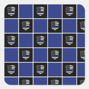 Chic-politieagent Thin Blue Line Badge Patroon Vierkante Sticker