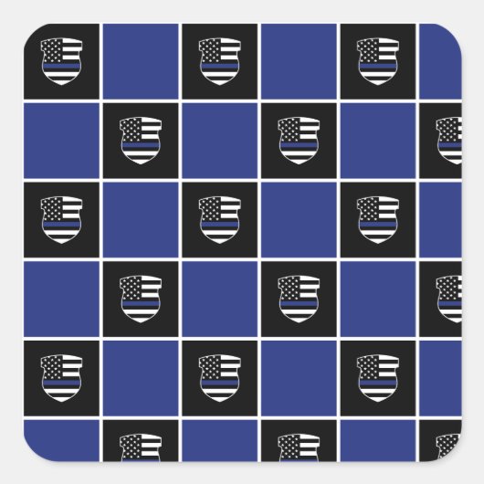 Chic-politieagent Thin Blue Line Badge Patroon Vierkante Sticker (Voorkant)