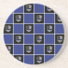 Chic-politieagent Thin Blue Line Badge Patroon Zandsteen Onderzetter
