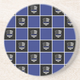 Chic-politieagent Thin Blue Line Badge Patroon Zandsteen Onderzetter