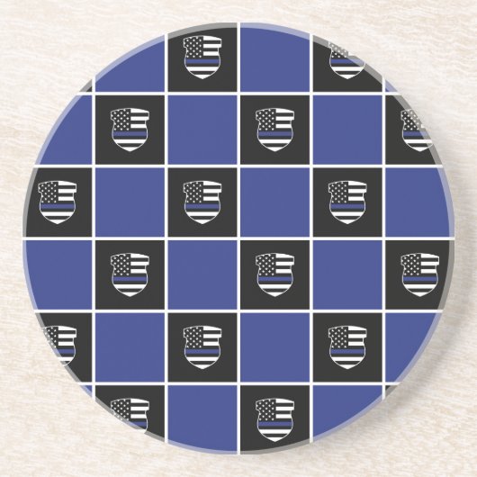 Chic-politieagent Thin Blue Line Badge Patroon Zandsteen Onderzetter (Voorkant)