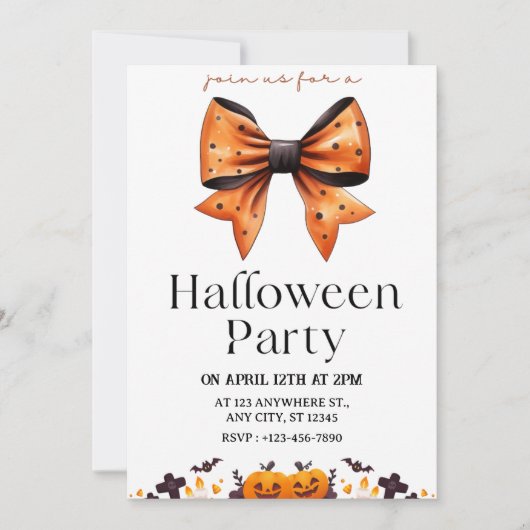 Chic Polka Dot Bow Halloween Party Uitnodiging (Voorkant)