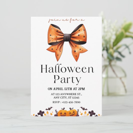 Chic Polka Dot Bow Halloween Party Uitnodiging (Staand voorkant)