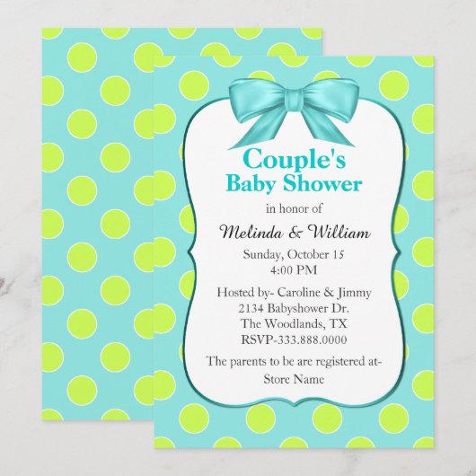 Chic Polka Dot Couple's Baby shower Invitation Kaart (Voorkant / Achterkant)