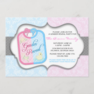 Chic Polka Dot Damask Baby Bib Gender onthulling Kaart