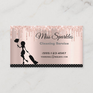 Chic Polka Dot Glitter Drip Maid Cleaning Services Visitekaartje