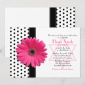 Chic Polka Dot Pink Daisy Bat Mitzvah Uitnodiging (Voorkant / Achterkant)