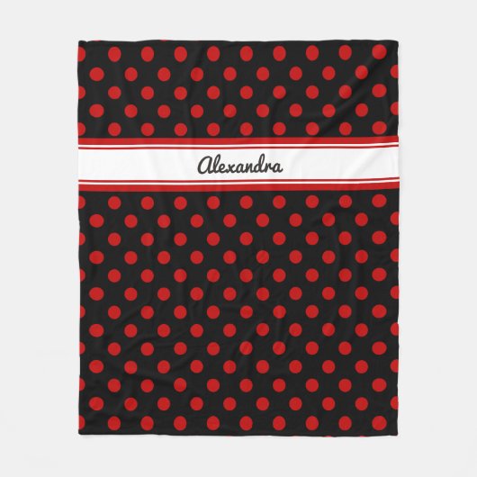 Chic Polka Dot Red Black Background Fleece Blanket Deken (Voorkant)