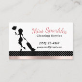 Chic Polka Dot & Roze Folie Maid Cleaning Services Visitekaartje (Voorkant)