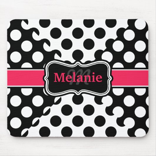 Chic Polka Dots Hot Pink Black White - aangepaste Muismat (Voorkant)