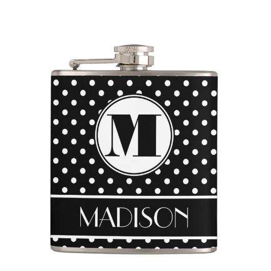 Chic Polka Dots Monogram Gepersonaliseerd Heupfles (Voorkant)