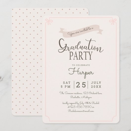 chic Polkadot  afstudeerfeest Kaart (Voorkant / Achterkant)