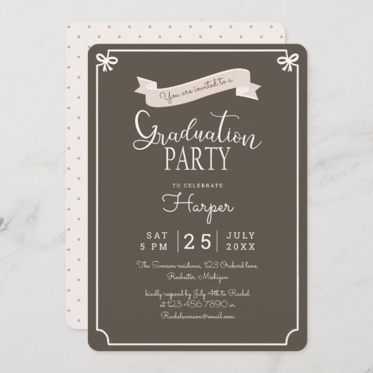 chic Polkadot  afstudeerfeest Kaart (Voorkant / Achterkant)