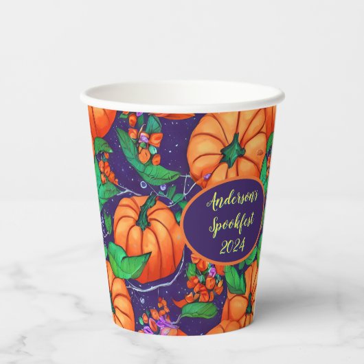 Chic Pompoen Custom Halloween Papieren Kopjes Papieren Bekers (Achterkant)