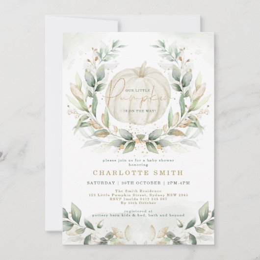 Chic Pompoen Greenery Gouden Herfst Krans Baby sho Kaart (Voorkant)