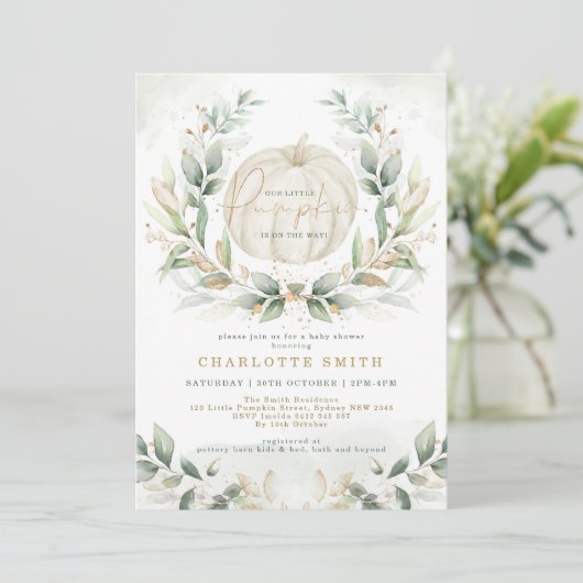 Chic Pompoen Greenery Gouden Herfst Krans Baby sho Kaart (Staand voorkant)