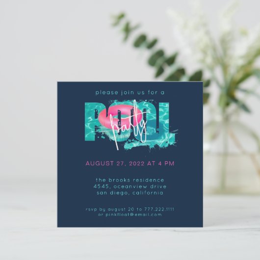 Chic Pool Party Splash Kaart (Staand voorkant)