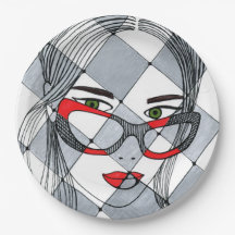 Chic Pop Art Vrouw met Rode Bril Schakenbord P