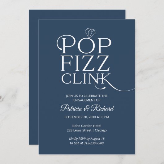 Chic Pop Fizz Clink Engagement Party Aankondiging (Voorkant / Achterkant)