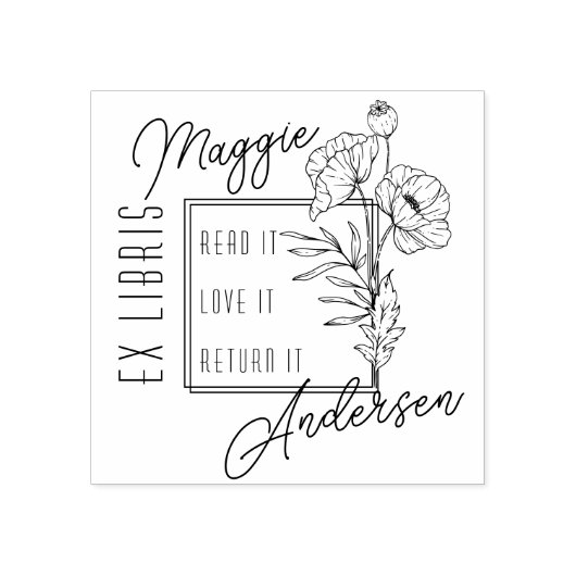 Chic Poppies | Naam Ex Libris Boek Plaat Rubberstempel (Afrduk)