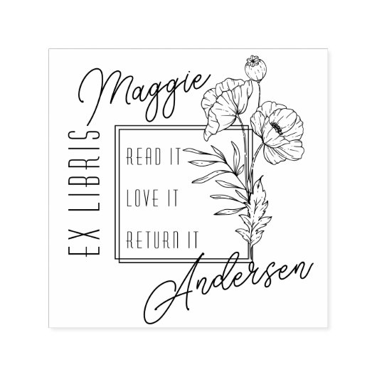 Chic Poppies | Naam Ex Libris Boek Plaat Zelfinktende Stempel (Design)
