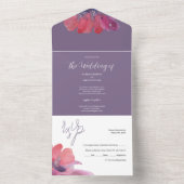 Chic Poppy Waterverf handbeschilderd Paars All In One Uitnodiging (Binnen)