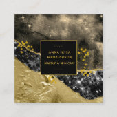 *~* Chic Popular Gold Glitter Black Agate Geode Vierkante Visitekaartje (Voorkant)