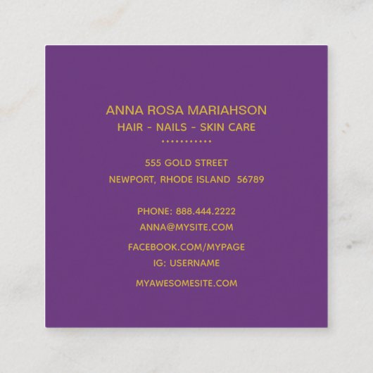 *~* Chic Popular Gold Glitter Paars Agate Beauty Vierkante Visitekaartje (Achterkant)