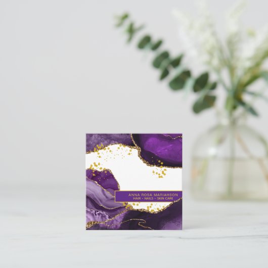 *~* Chic Popular Gold Glitter Paars Agate Beauty Vierkante Visitekaartje (Staand voorkant)