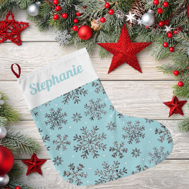 Chic Powder Blue Christmas w / Elegante sneeuwvlok Grote Kerstsok