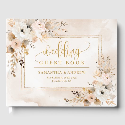 Chic Powder Pink Boho Floral Wedding Guest Book Gastenboek (Voorkant)