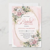 Chic Powder Pink Floral Eucalyptus Bridal Shower Kaart (Voorkant)