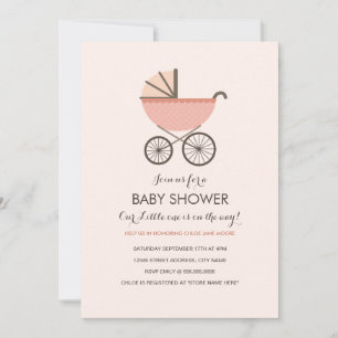 Chic Pram Girl Baby shower Invitation Kaart
