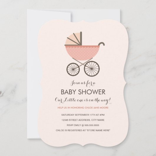 Chic Pram Girl Baby shower Invitation Kaart (Voorkant)
