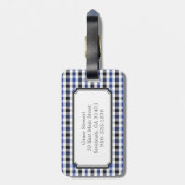 chic preppy blue zwarte gingham patroon monogram bagagelabel (Achterkant verticaal)