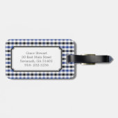 chic preppy blue zwarte gingham patroon monogram bagagelabel (Achterkant horizontaal)