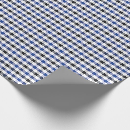 chic preppy blue zwarte gingham patroon monogram cadeaupapier (Hoek)