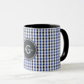chic preppy blue zwarte gingham patroon monogram mok (Voorkant rechts)