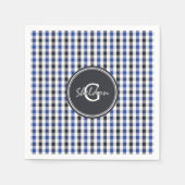 chic preppy blue zwarte gingham patroon monogram servetten (Voorkant)
