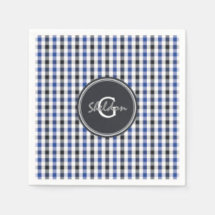 chic preppy blue zwarte gingham patroon monogram servetten