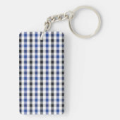 chic preppy blue zwarte gingham patroon monogram sleutelhanger (achterkant)