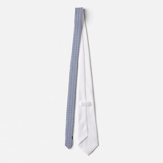 chic preppy blue zwarte gingham patroon monogram stropdas (Achterkant)