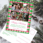 Chic Preppy Plaid Kerstmis Custom 4 Fotocollage Feestdagenkaart