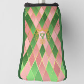 Chic Preppy Roze Groen Argyle Monogram Putter Golfheadcover (Draai 90)