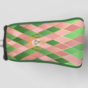 Chic Preppy Roze Groen Argyle Monogram Putter Golfheadcover
