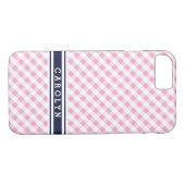 chic preppy roze navy gingham patroonmonogram Case-Mate iPhone case (Achterkant (Horizontaal))
