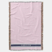 chic preppy roze navy gingham patroonmonogram deken (Voorkant Verticaal)